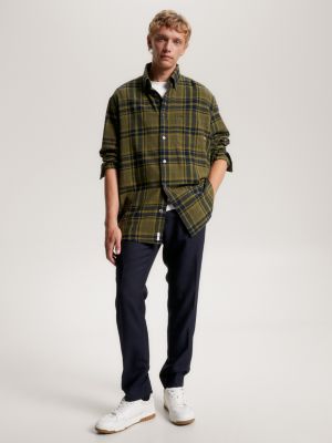 Tonal Tartan Check Regular Fit Shirt | Green | Tommy Hilfiger