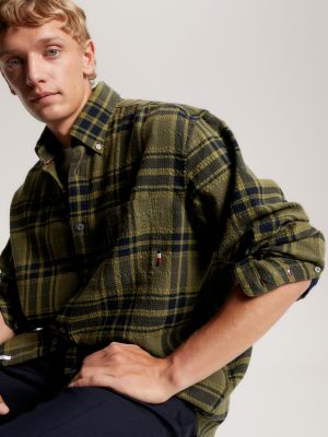 Tonal Tartan Check Regular Fit Shirt | Green | Tommy Hilfiger