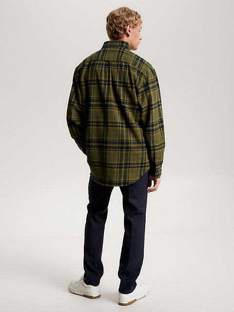 green tonal tartan check regular fit shirt for men tommy hilfiger