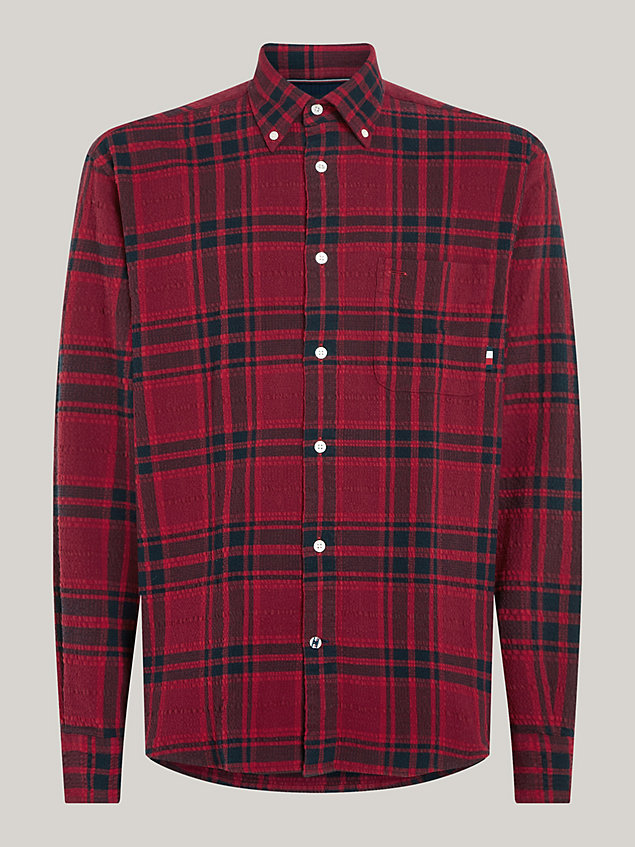 red regular fit overhemd met ton-sur-ton tartanruit voor heren - tommy hilfiger