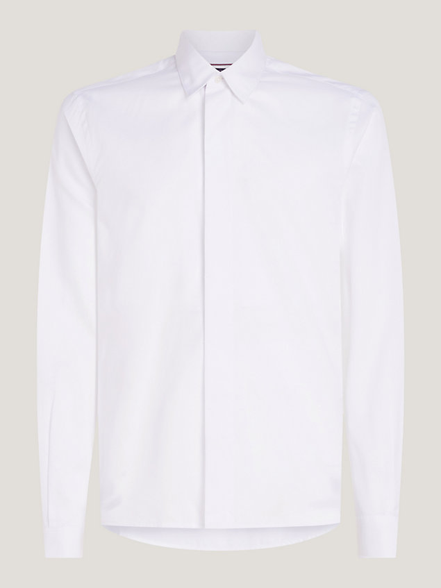 white wąska koszula z kontrastowym guzikiem dla mężczyźni - tommy hilfiger