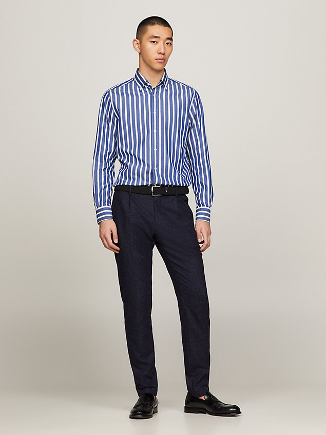 blue regular fit oxford-overhemd met streep voor heren - tommy hilfiger
