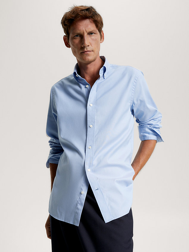 camisa de algodón oxford y corte regular blue de hombre tommy hilfiger