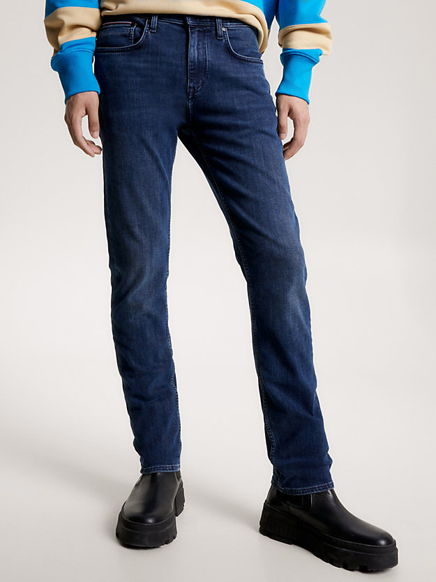 jeans denton straight fit aderenti con scoloriture denim da uomo tommy hilfiger