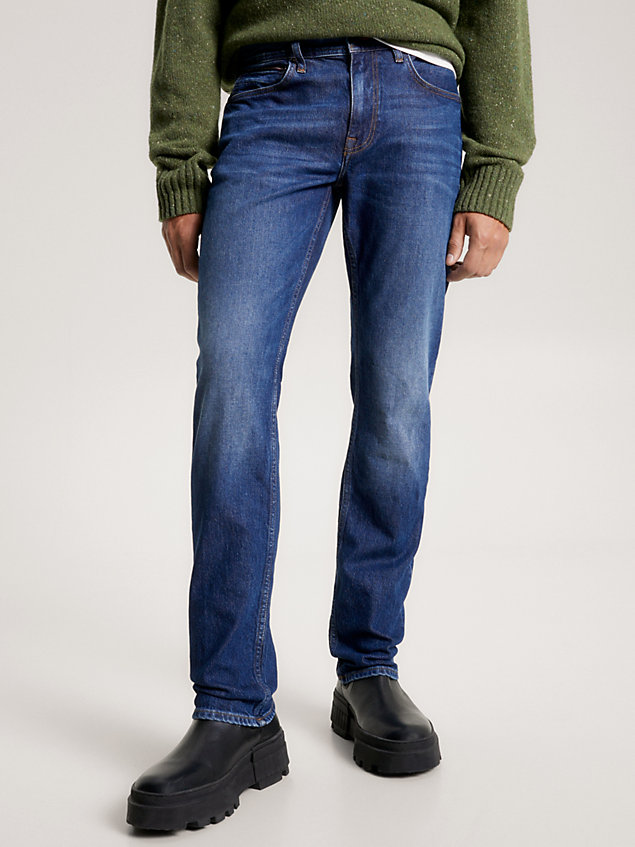 jeans denton straight fit aderenti con baffature denim da uomo tommy hilfiger