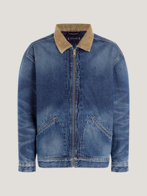 Mens denim jacket outlet with fleece collar