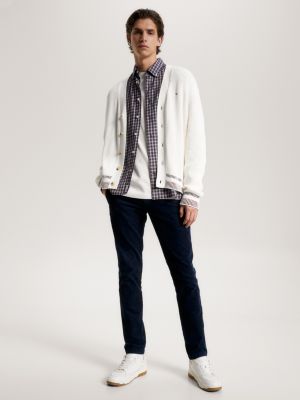 pantalón chino slim de pana elástica azul de hombres tommy hilfiger