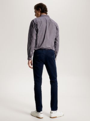 chino slim stretch en velours côtelé bleu pour hommes tommy hilfiger