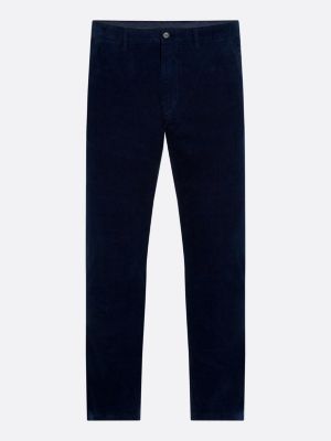 chino slim stretch en velours côtelé bleu pour hommes tommy hilfiger