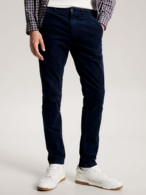 pantalón chino slim de pana elástica azul de hombres tommy hilfiger