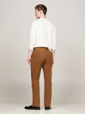 pantaloni chino slim fit in velluto a coste marrone da uomini tommy hilfiger