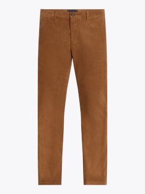 pantaloni chino slim fit in velluto a coste marrone da uomini tommy hilfiger