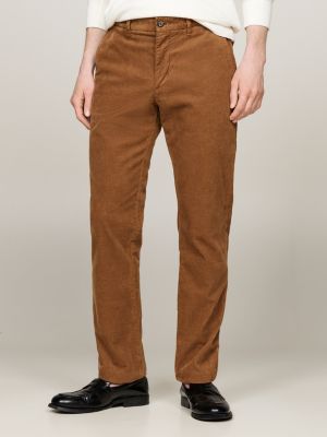 brown stretch cotton corduroy slim chinos for men tommy hilfiger