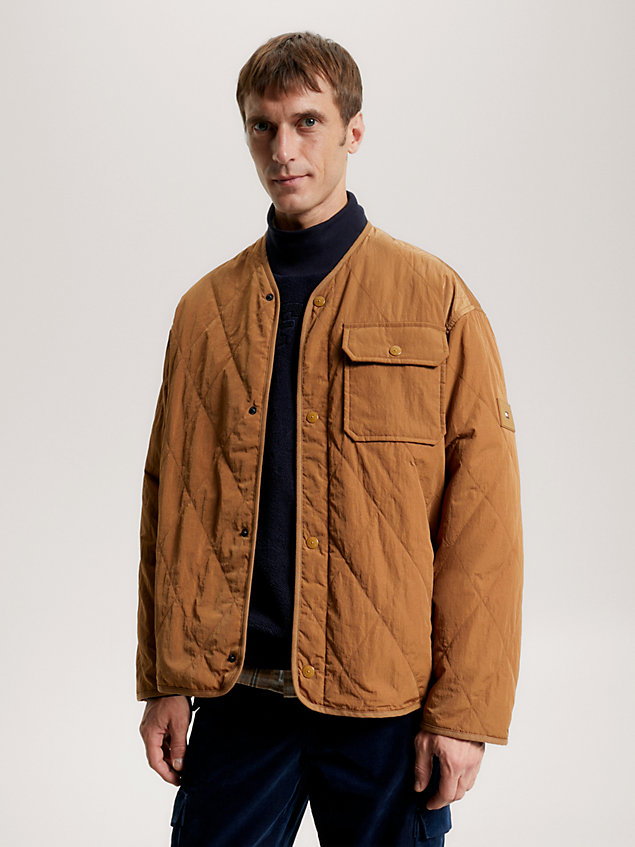 brown th warm compact quilted linerjack voor heren - tommy hilfiger