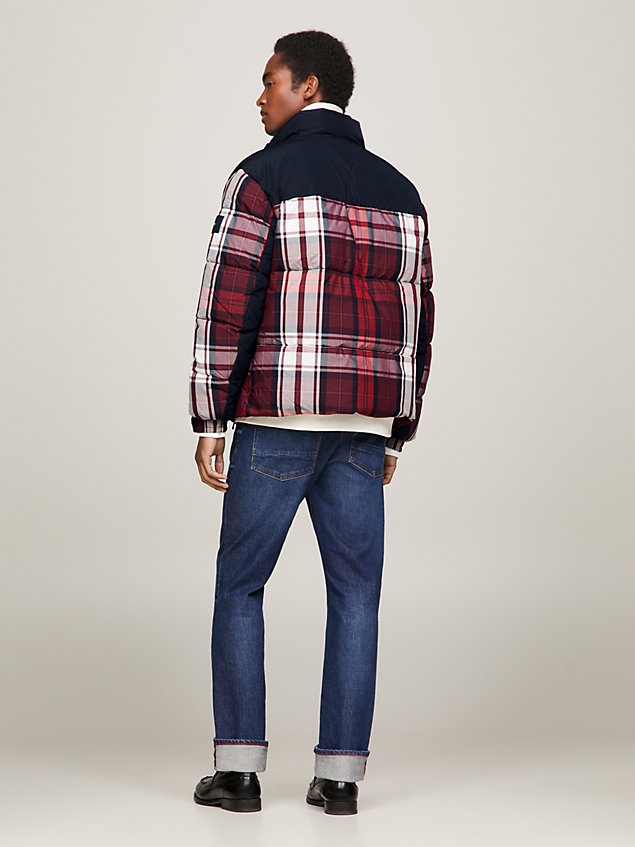 red th warm tartan check new york puffer jacket for men tommy hilfiger