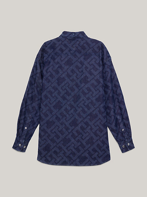 blue crest th monogram genderneutrales classic fit jeanshemd für herren - tommy hilfiger