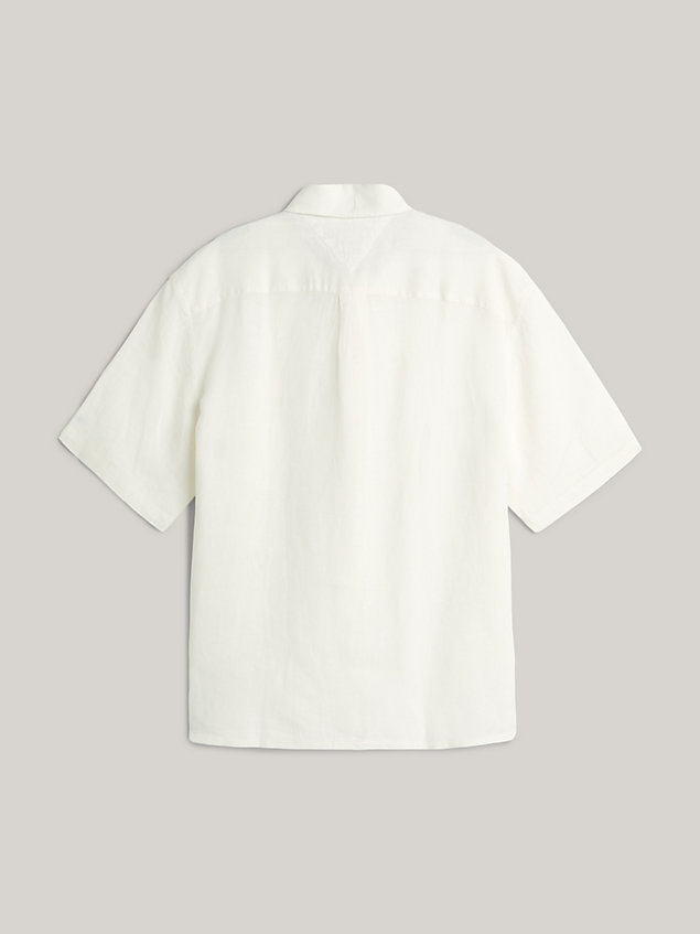 white tommy hilfiger x vacation linnen overhemd met korte mouwen voor heren - tommy hilfiger