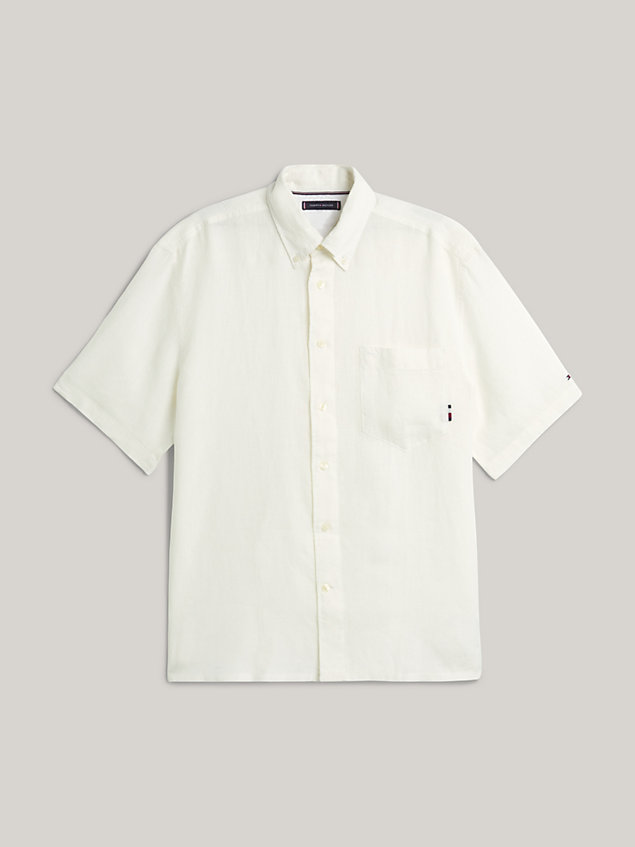 white lniana koszula tommy hilfiger × vacation z krótkim rękawem dla mężczyźni - tommy hilfiger