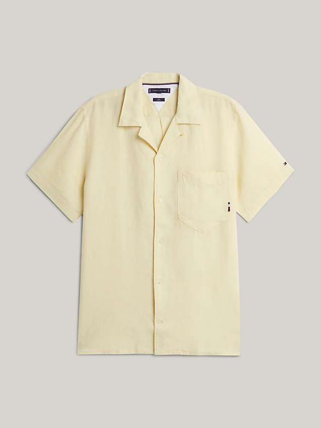 yellow tommy hilfiger x vacation linen camp collar shirt for men tommy hilfiger