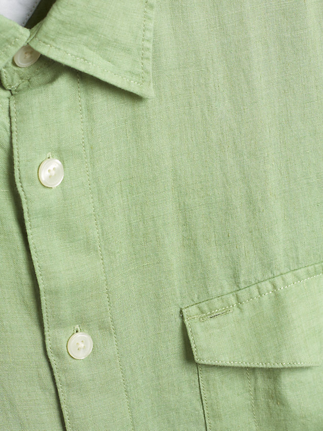 green lniana koszula tommy hilfiger × vacation z kieszeniami z patkami dla mężczyźni - tommy hilfiger