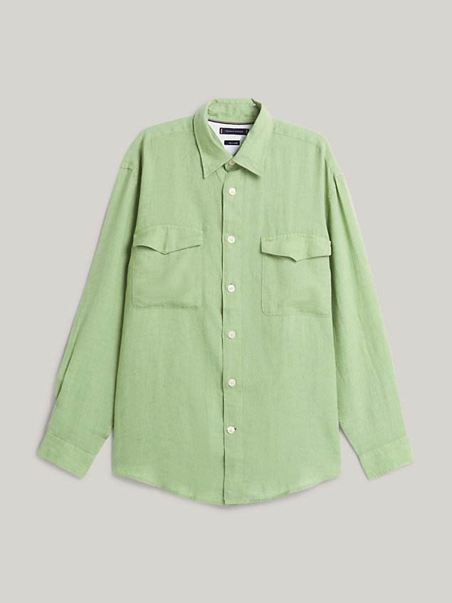 green tommy hilfiger x vacation linen flap pocket shirt for men tommy hilfiger