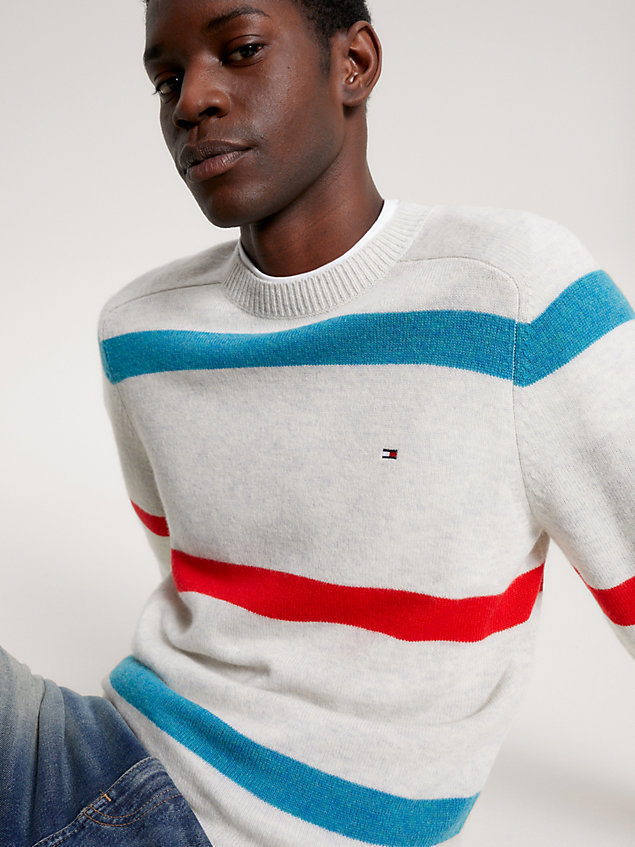 white merino wool multicolour stripe jumper for men tommy hilfiger