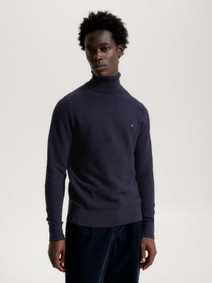 Waffle Knit Roll Neck Jumper | BLUE | Tommy Hilfiger