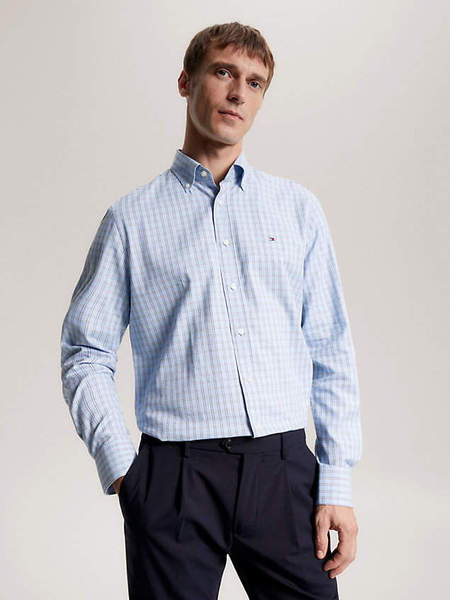 blue geruit regular fit shirt met stretch voor heren - tommy hilfiger