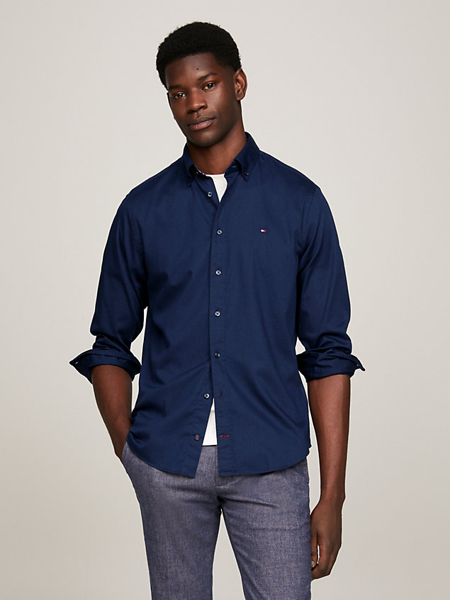 blue sztruksowa koszula o regularnym kroju dla mężczyźni - tommy hilfiger