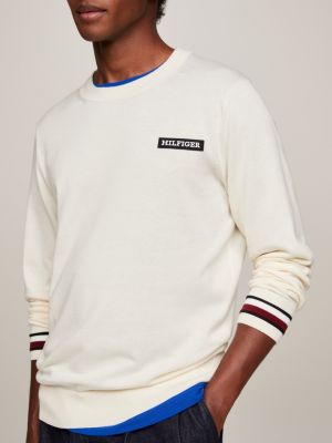 Global Stripe Cuff Logo Jumper, Beige