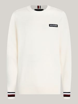 Global Stripe Cuff Logo Jumper, Beige