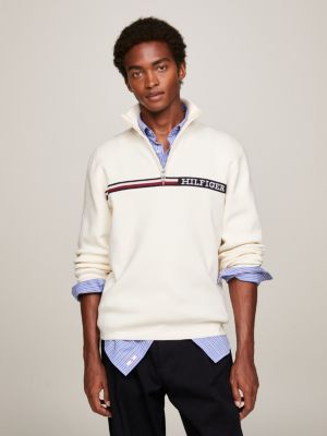 Global Stripe Half-Zip Mock Turtleneck Jumper | Beige | Tommy Hilfiger