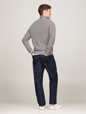 Rib Knit Half Zip Mock Turtleneck Jumper Grey Tommy Hilfiger