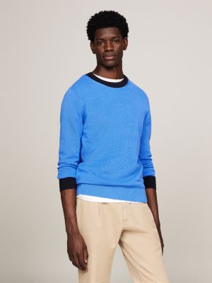 Textured Knit Crew Neck Jumper | Blue | Tommy Hilfiger