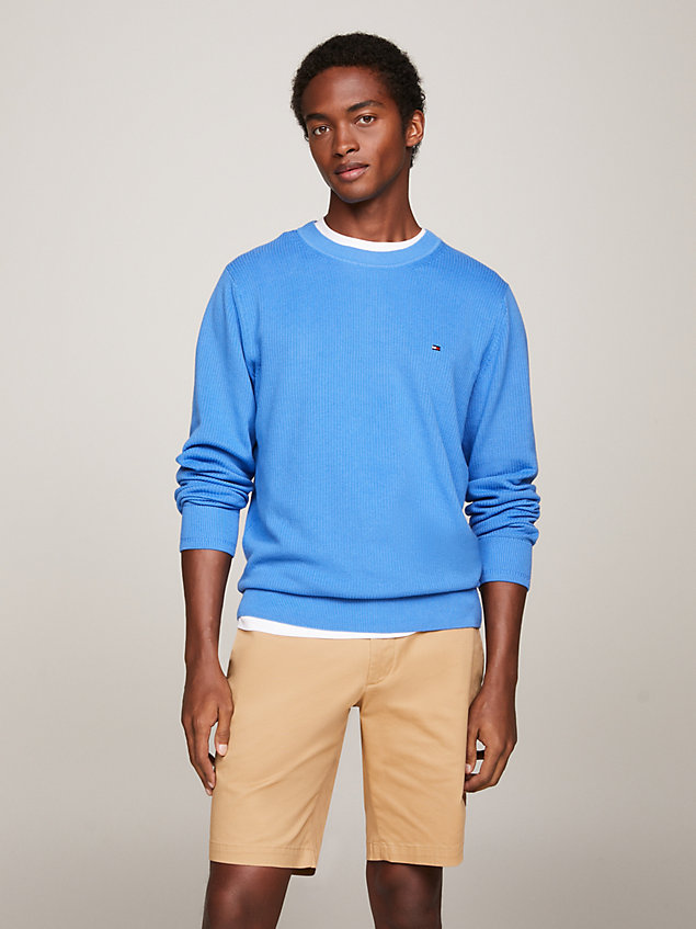 blue sweter z teksturowanej dzianiny dla mężczyźni - tommy hilfiger