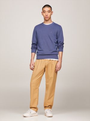 Textured Knit Crew Neck Jumper | Blue | Tommy Hilfiger