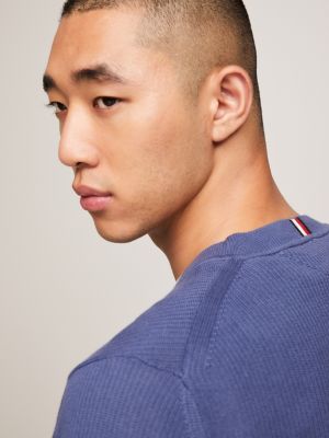 Rundhalspullover mit Strukturstrick | Blau | Tommy Hilfiger
