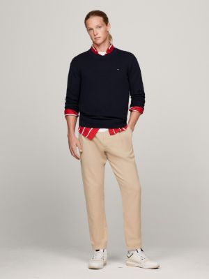 Textured Knit Crew Neck Jumper | Blue | Tommy Hilfiger