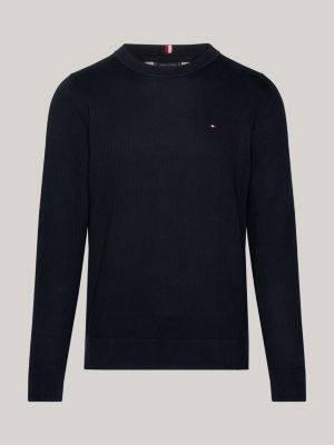 Textured Knit Crew Neck Jumper | Blue | Tommy Hilfiger