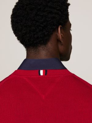 Textured Knit Crew Neck Jumper | Red | Tommy Hilfiger