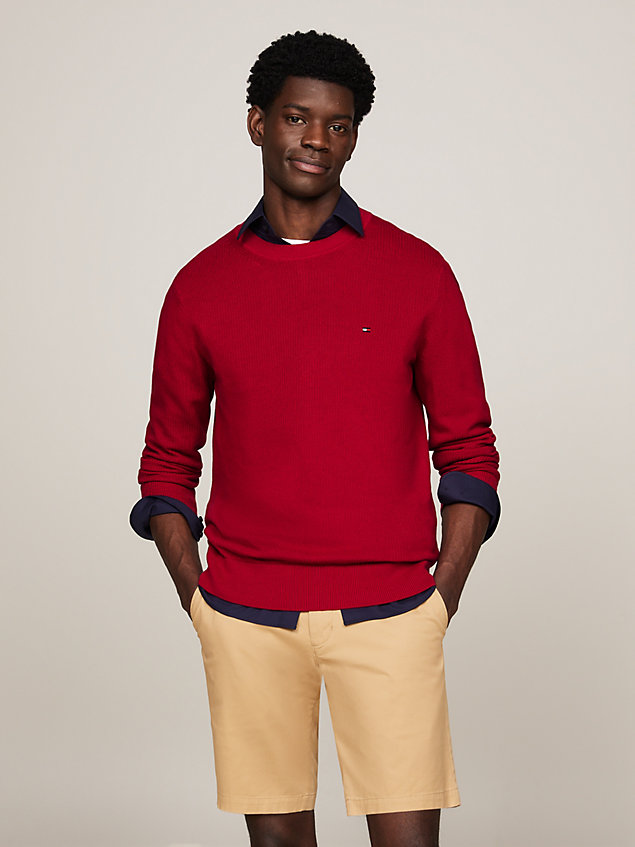 red sweter z teksturowanej dzianiny dla mężczyźni - tommy hilfiger