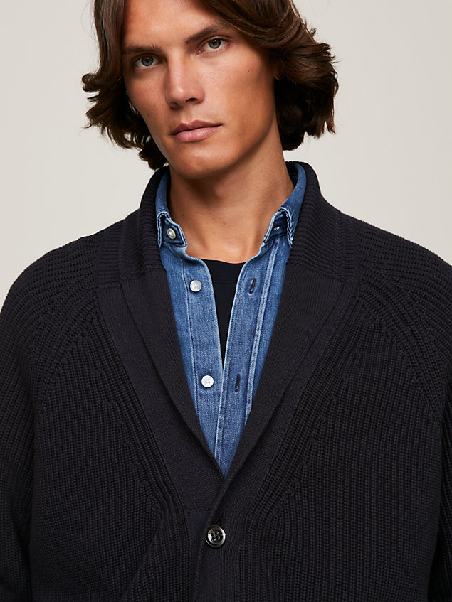 blue rib-knit v-neck relaxed cardigan for men tommy hilfiger