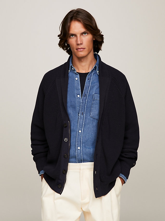cardigan relaxed fit con scollatura a v blue da uomini tommy hilfiger