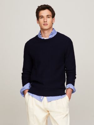 Honeycomb Knit Crew Neck Jumper | Blue | Tommy Hilfiger