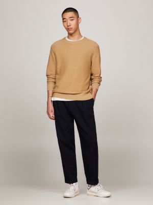 Honeycomb Knit Crew Neck Jumper | Khaki | Tommy Hilfiger