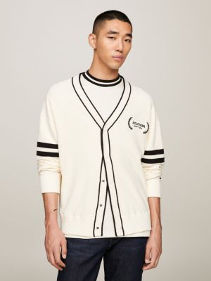 Global Stripe Rib-Knit Relaxed Fit Cardigan | White | Tommy Hilfiger