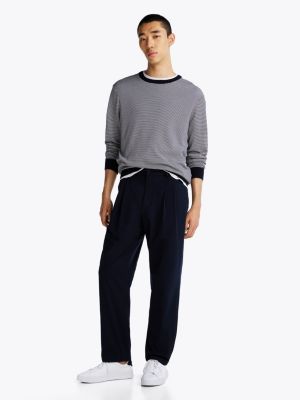 pull smart casual à col ras-du-cou bleu pour hommes tommy hilfiger