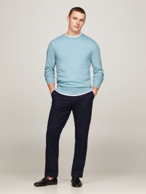 blue rundhalspullover mit aufgestickter flag für herren - tommy hilfiger