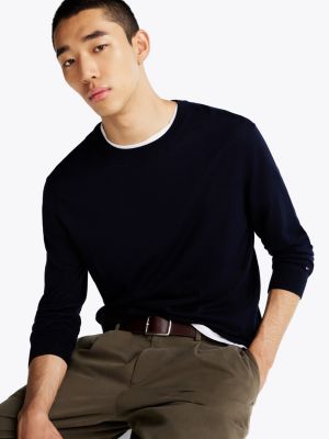pull smart casual à col ras-du-cou bleu pour hommes tommy hilfiger