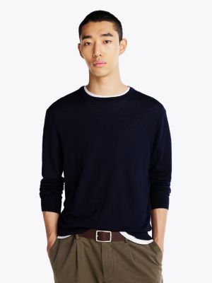 blue smart casual crew neck jumper for men tommy hilfiger